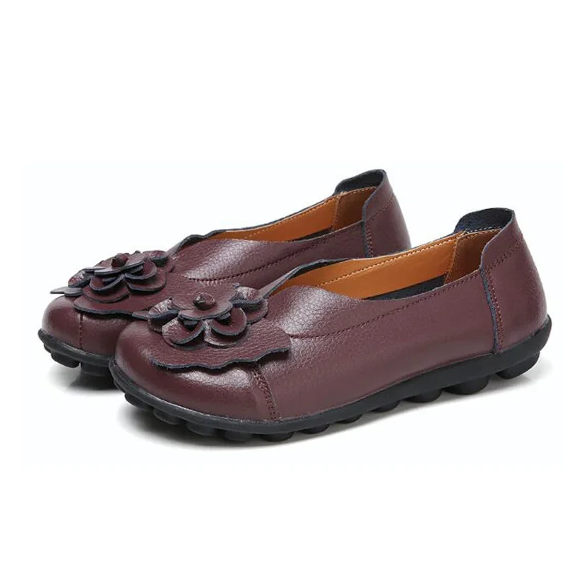HOVINGE Genuine Leather Flat Shoes large size Loafers leisure shoe leather Comfortable soft sole anti-slip Women Shoes