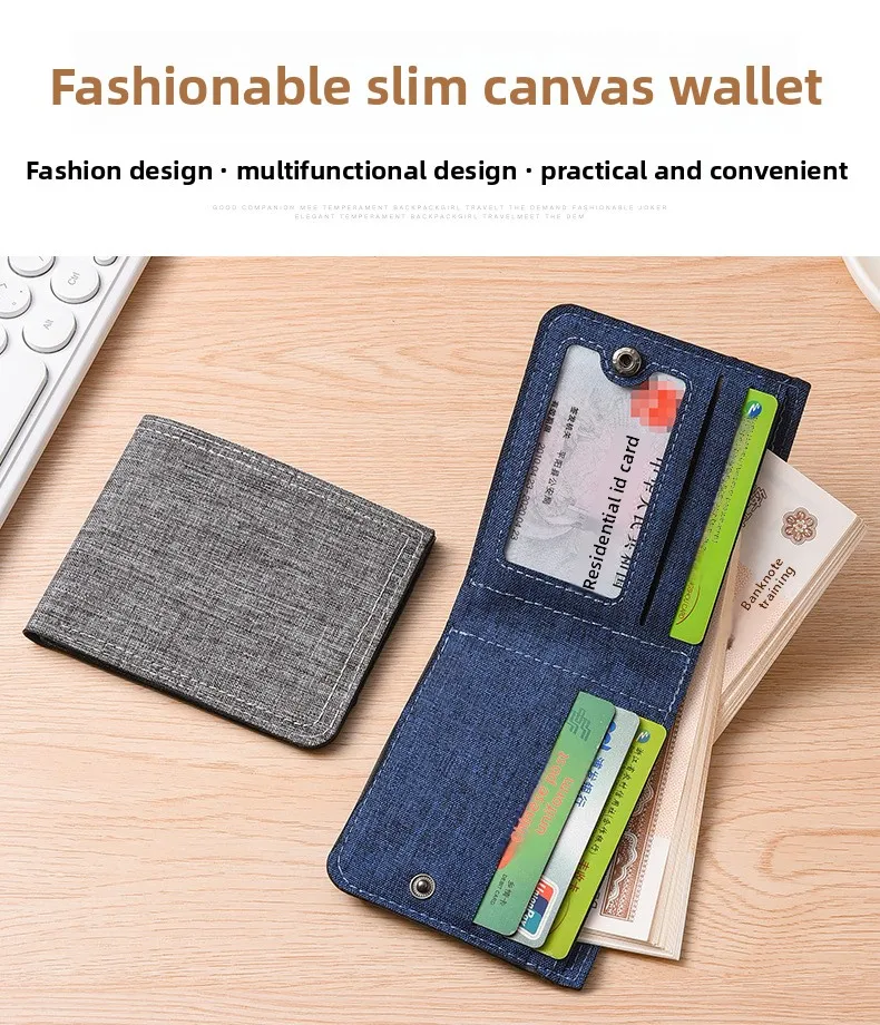 Herren-Geldbörse mit kurzem Reißverschluss, Canvas-Geldbörse, unbeschriftet, ultradünn, Denim, neuer Stil – Detail 1