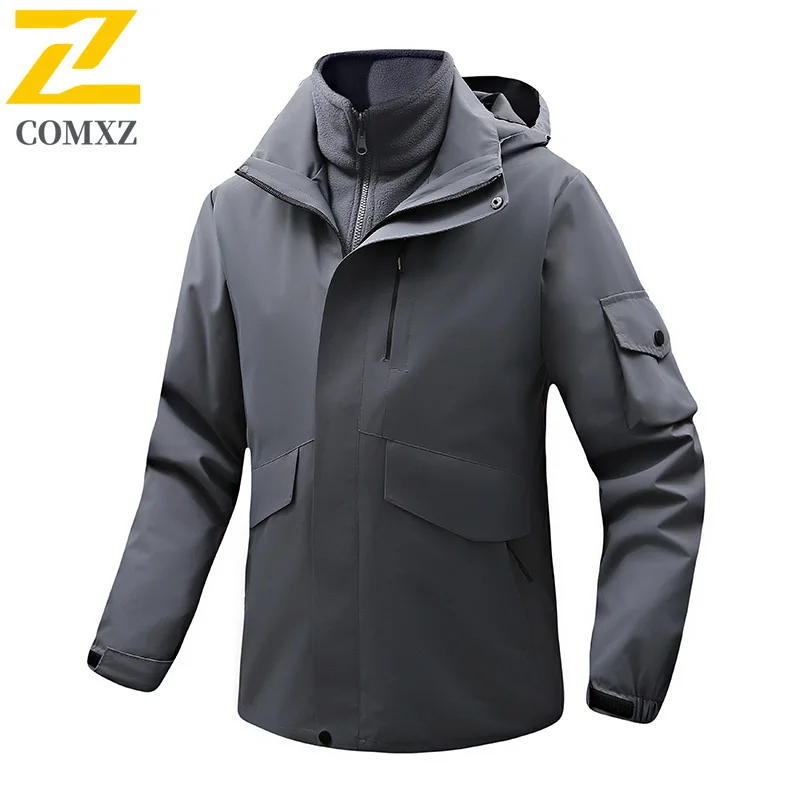 COMXZ Men Outdoor Waterproof 3 in 1 Windbreaker 2025 Spring Autumn Windproof Lightweight outdoor sports Hiking Jacket Coat