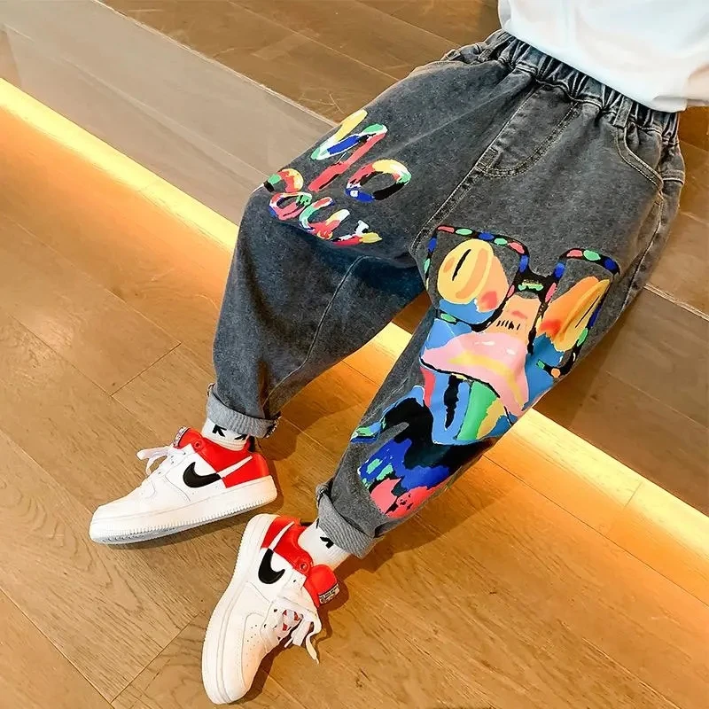 Boys Jeans 3 5 8 9 Y Children's Clothing Boys Jeans Spring and Autumn Casual Trousers Loose