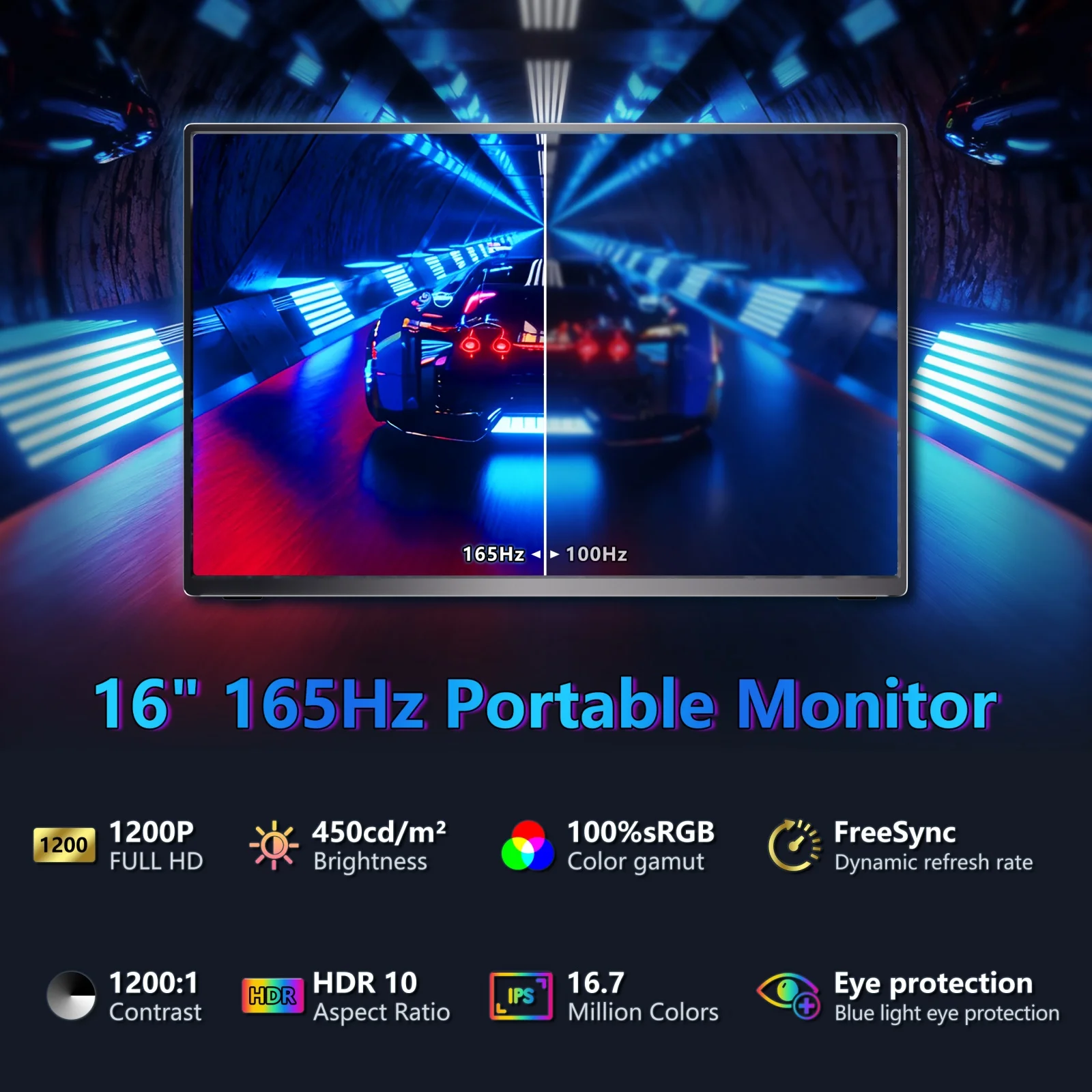 16인치 165Hz 휴대용 모니터 2K 16:10 100%sRGB 450Cd/m² 노트북 스위치용 TFT 여행용 디스플레이 ps4 ps5 Xbox