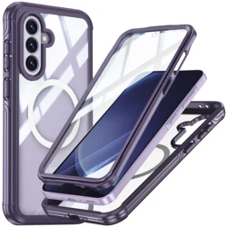 Transparent Phone Case with Magnetic Feature - Durable Anti-Fall Protective Cover for Galaxy A36 (PURPLE)