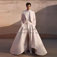 Groom Wedding Suits Custom Made White Jacket Vest Pants With Cap 4 Pieces Formal Man Tuxedos Business Party Prom Blazer Sets 2