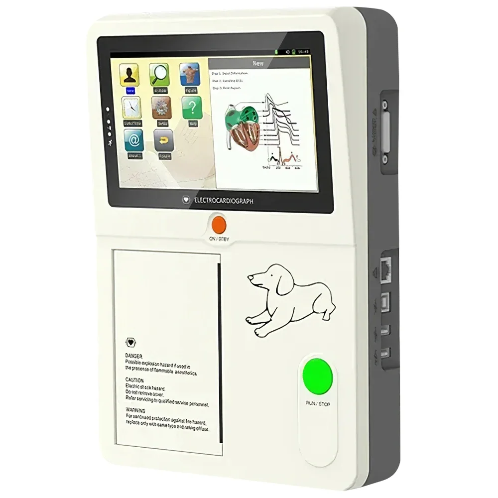 6 Channel 12 Lead Veterinary ECG Machine 7"Touch Screen Vet Electrocardiograph For Pets with Thermal Printer
