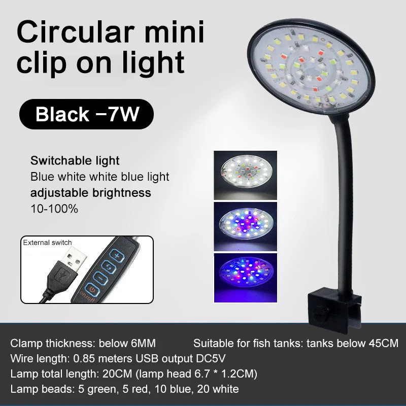 USB Aquarium LED Lampe Aquarium Licht Dekor Wasserpflanze Mehrere Modi Dimmbare Leichtigkeit Vollspektrum Mini Clip Licht 5V – Detail 8