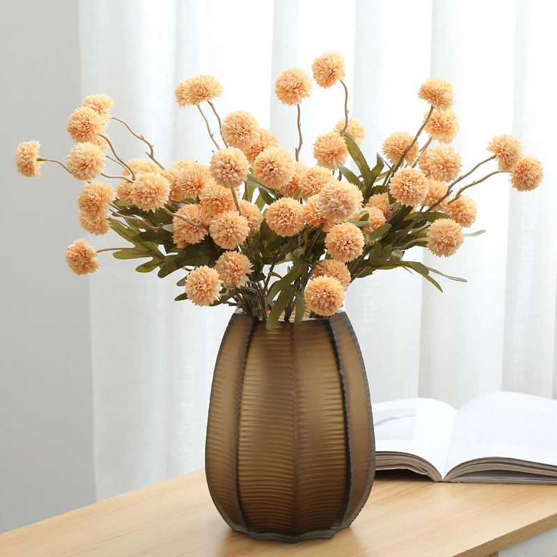 

5 Pcs Artificial Flower Bouquet 5 Heads Silk Dandelion Flower Ball Fake Flowers Long Branch DIY Home Wedding Decor Crafts Gifts