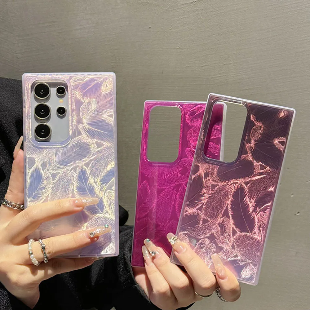 Per Samsung S24 Ultra Case Luxury Feather Rainbow Glitter Custodie Per Telefoni Laser Per Samsung Galaxy S4 Plus S24 Ultra Cover Posteriore