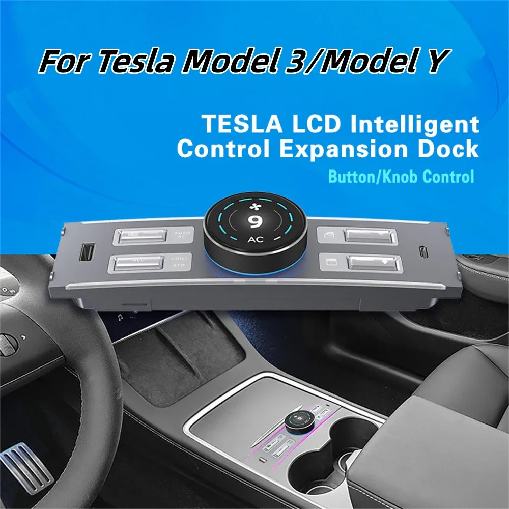 2024 Lcd-Knop Docking Station Voor Tesla Model 3 Y, Ondersteunt 10 Functies Van Originele Auto, Met Knoppen, Usb Type-C Poort
