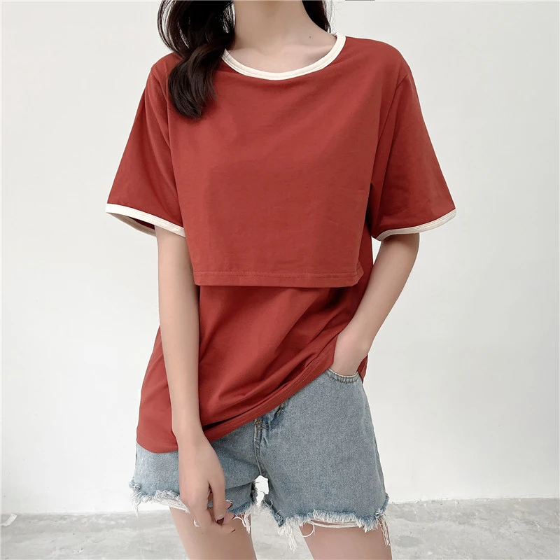 Summer Maternity short-sleeved breastfeeding T-shirt Nursing Tops Short Sleeve T-shirt Plus Size S-2XL Maternity Clothing Tees 4