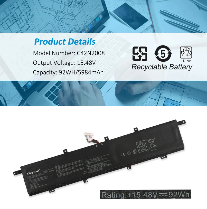 Bateria do Portátil para Asus Zenbook Pro Duo 15 Oled Ux582 Série Ux582lr Xs74t Ux582lr-h2002ts H2003r Lr-xs74t Kingsener-c42n2008 - Imagem 4
