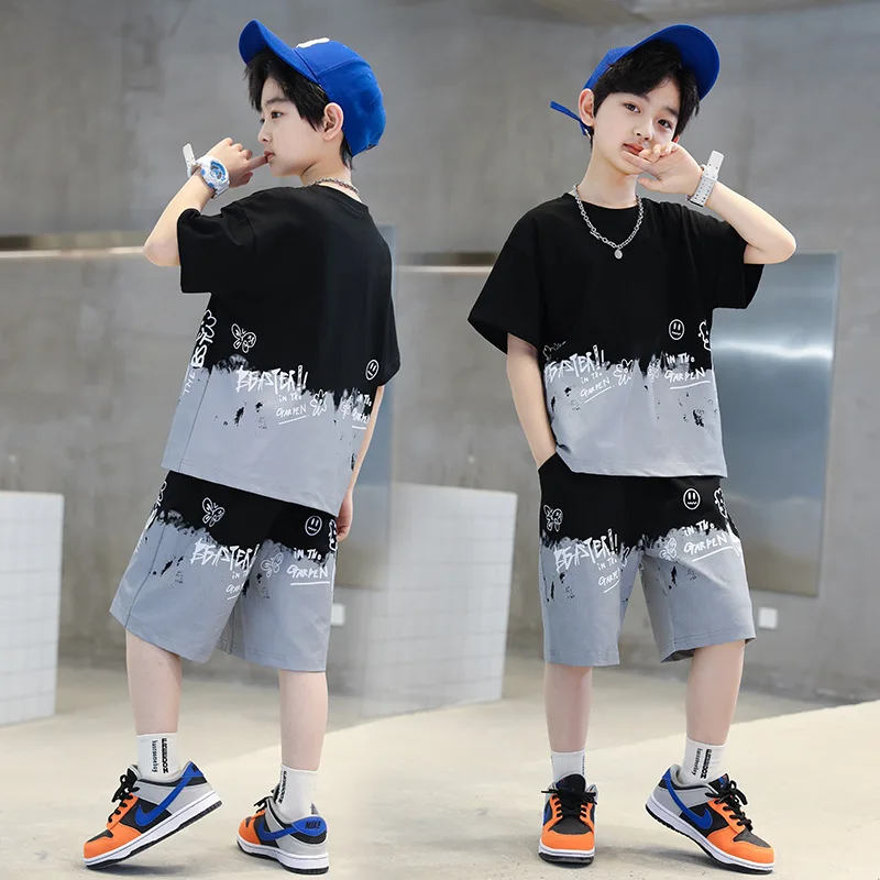 

New Summer Set Short Sleeve T-Shirt And Shorts Suit Sport Casual Letter Kids Boys Clothing Sets For 3T 4 6 8 10 12 14Year