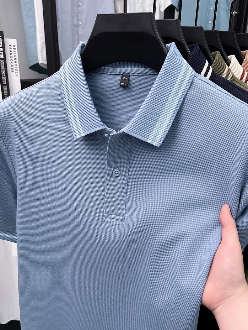 100% pure cotton men's short sleeve polo shirt high-quality fashion soft comfort striped decoration summer casual T-shirt top 27 S84045ec112d744d69d3a0fef17516fbaJ