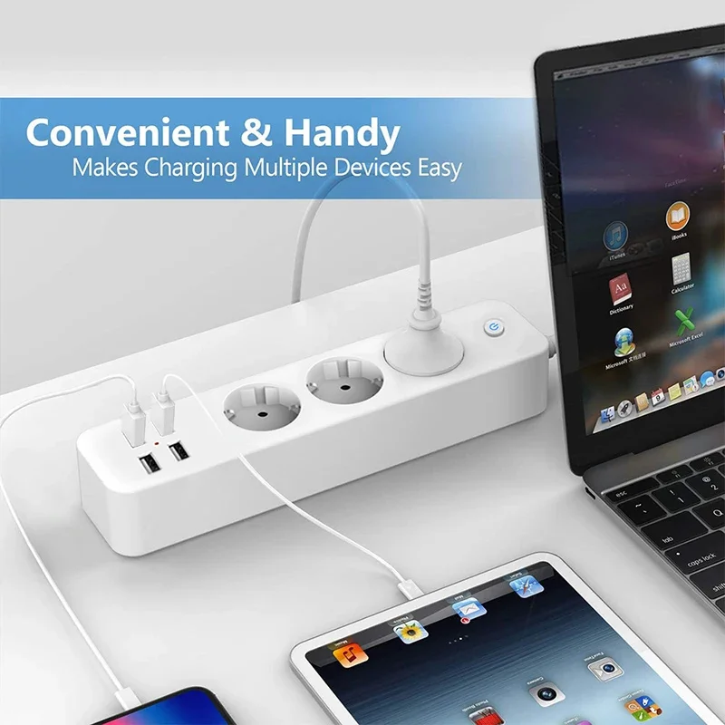 EU Plug Power Strip 1.8m Extension Cable Multiprise 3AC Outlets Electrical Socket with 4 USB Network Filter Fast Charging