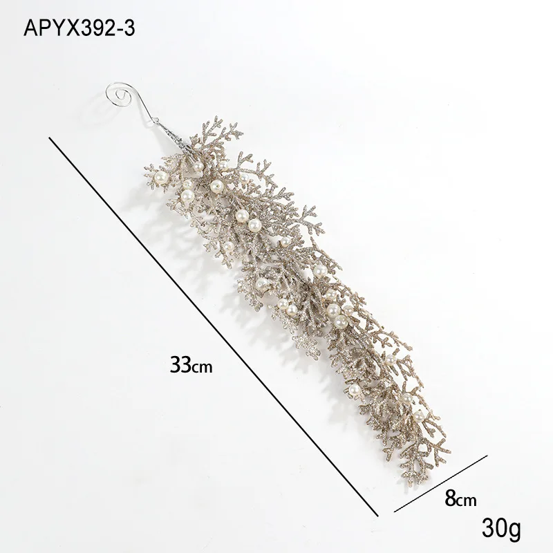 Champagne Colour Shaped Pendant Sticky Powder Pearl Plastic Cypress Leaves Christmas Tree Hanging Decorations Christmas Ornament
