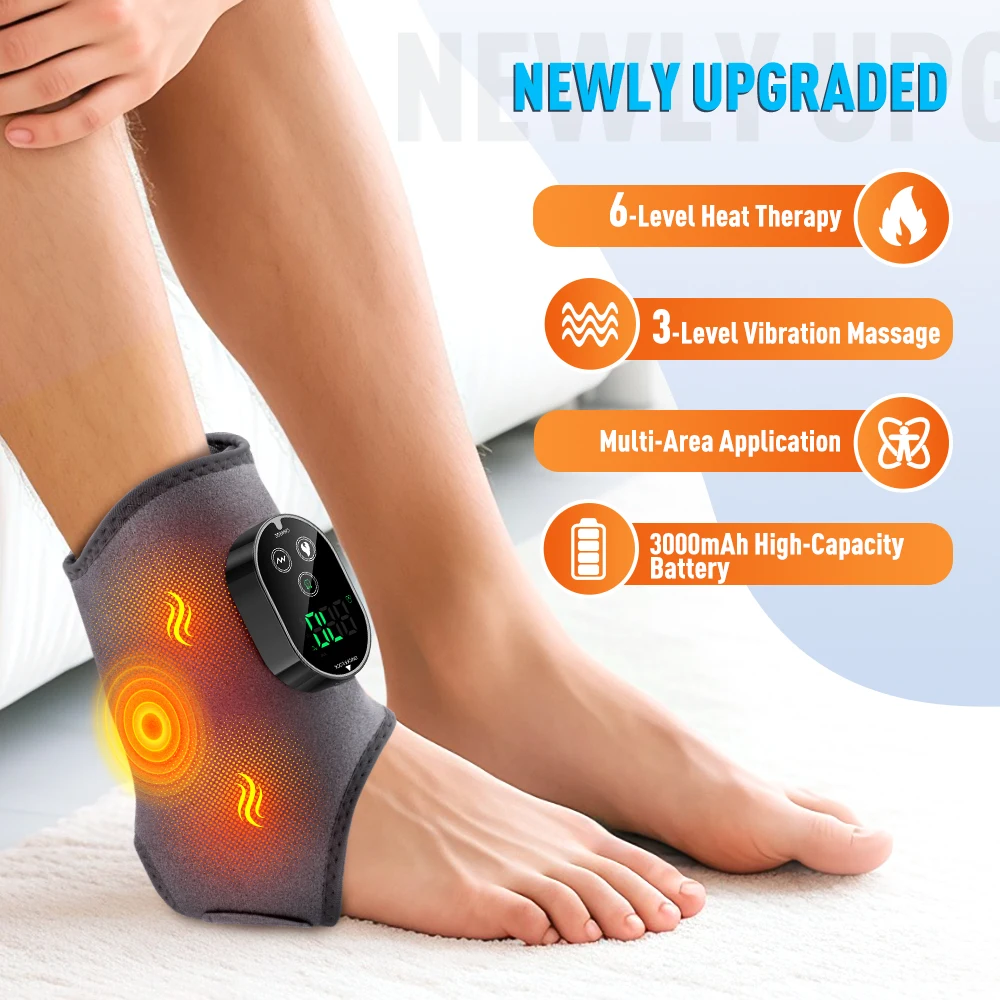 2PCS Dual Motor Heating Vibration Rechargeable Foot And Ankle Massager 4In1 Elbow Leg Heated Massage Wrap Ankle Brace Protector