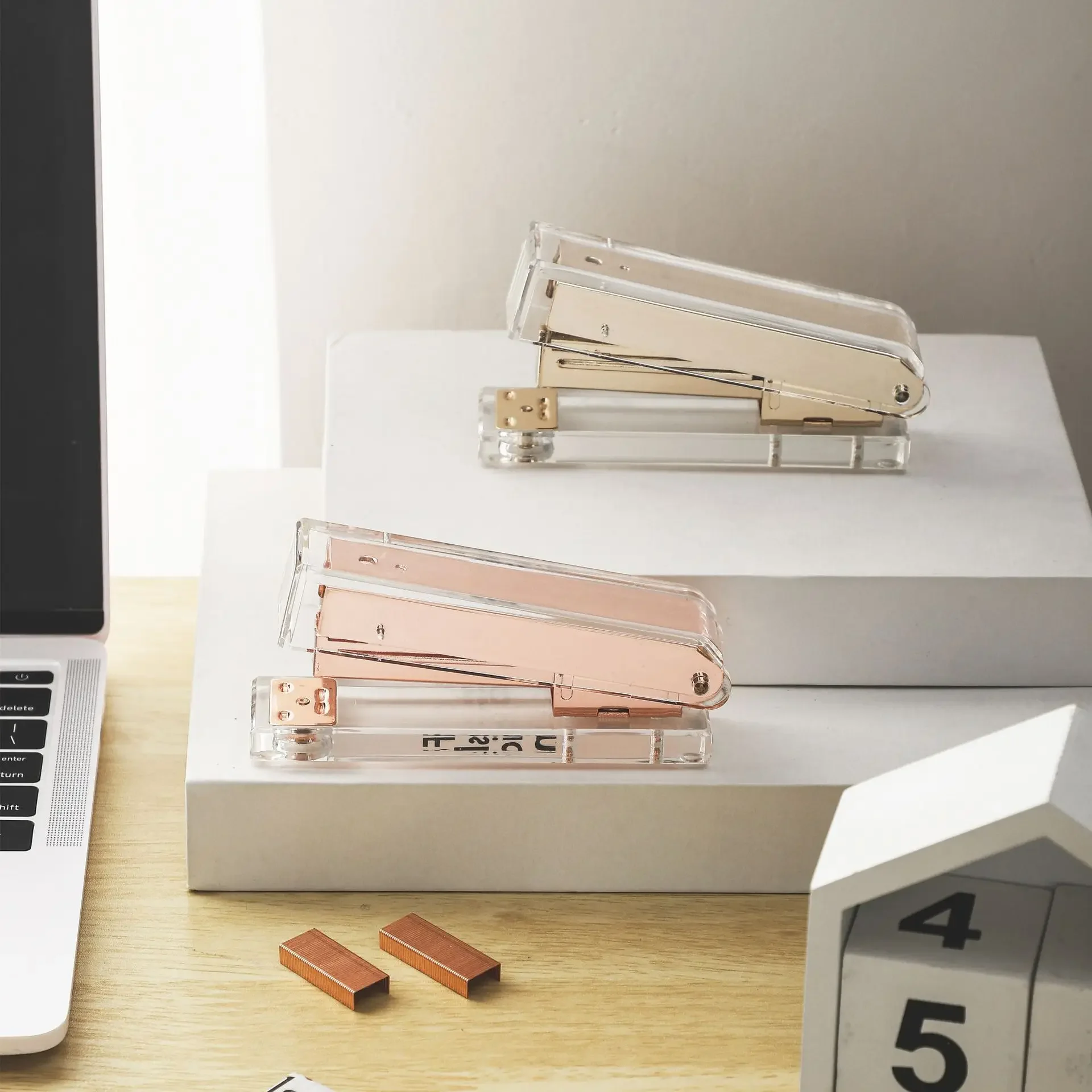 Transparent Acrylic Stapler Rose Gold Stapler Large Binding Machine Desktop Office Scrapbooking Crafts Supplies