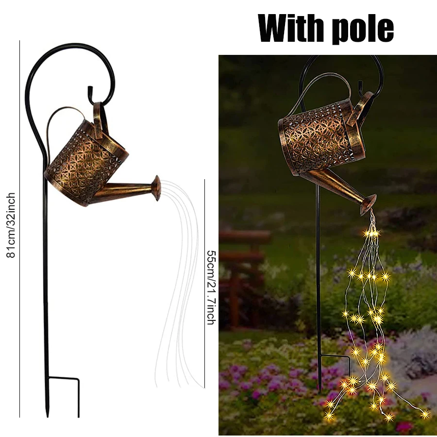 solar motion lights Solar Powered Wrought Iron Hollow Lamp Trapezoid Watering Can Sprinkles Fairy Light Waterproof Shower Lights Christmas Gardland indoor solar lights