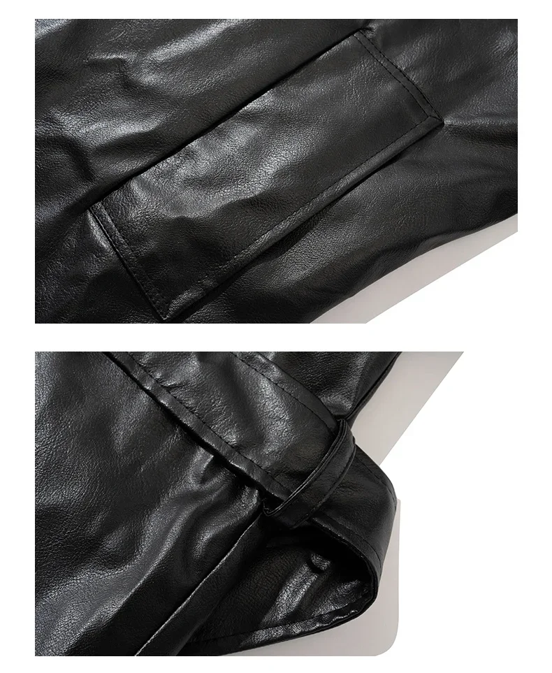 Men Long Business Casual Fashion Outerwear Male Leather Clothes Trench Coats Loose Large PU Top Coat Men's Jacket Long Trench