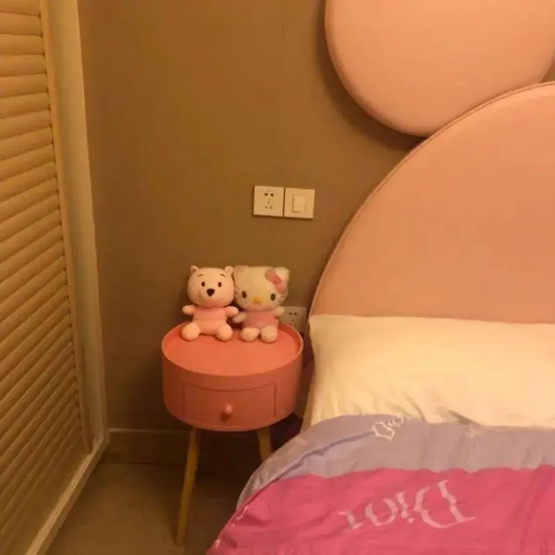 Bedside Cabinet Round Furniture Simple Modern Assembly Bedroom Nordic Style Children&lsquo;s Pink Sofa Side Table Small Circle Tables