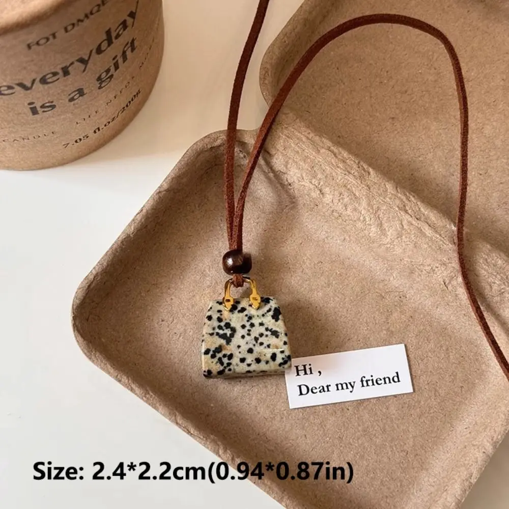 Brown Leather Alloy Bag Necklace for Women