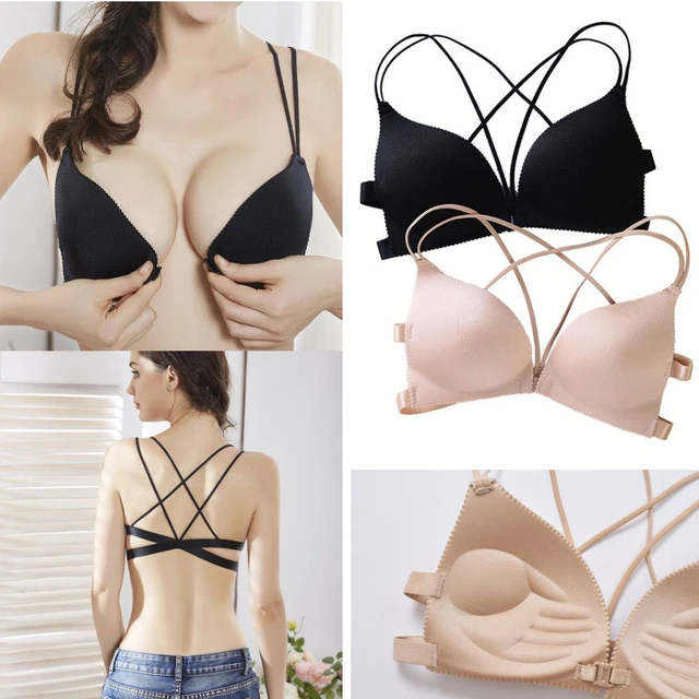 Seamless Triangle Cup Wire Free Women Push Up Bra One-piece Small Chest  Underwear Front Buckle