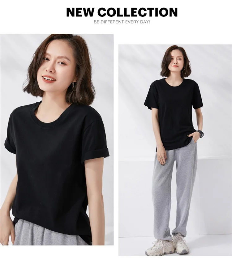 Women T-shirts 2024 Summer Tops Solid Short Sleeve Loose O-neck 100% Cotton Casual Ladies Shirts Harajuku Korean Woman Tshirts