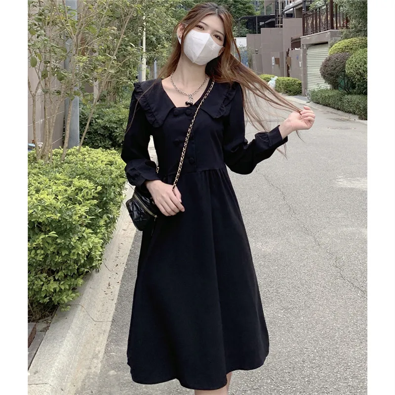 

Осеннее Новое Модное Элегантное повседневное женское платье средней длины, Черное женское деловое винтажное ТРАПЕЦИЕВИДНОЕ облегающее платье для выпускного вечера, женская одежда, Халат