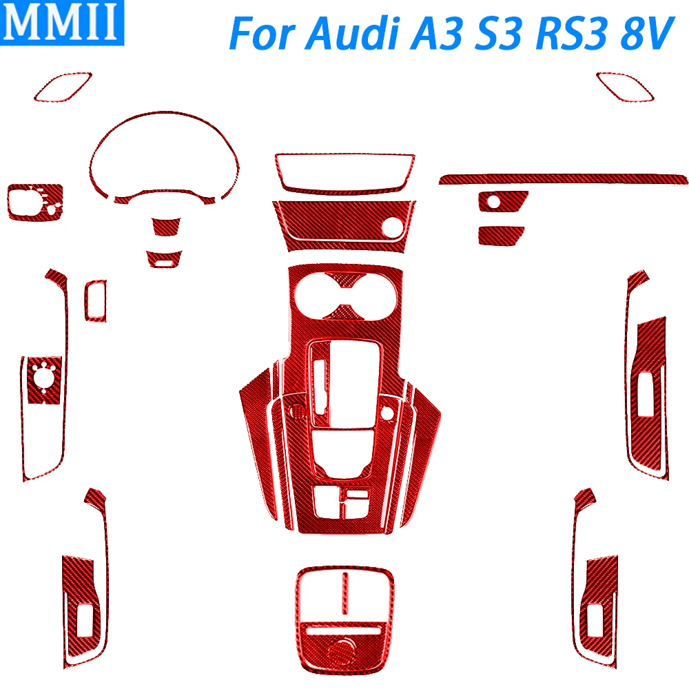 

38Pcs Red Carbon Fiber Full Set Cover Trim Car Interior Decoration Retrofit Accessories Sticker For Audi A3 S3 RS3 8V 2013-2019