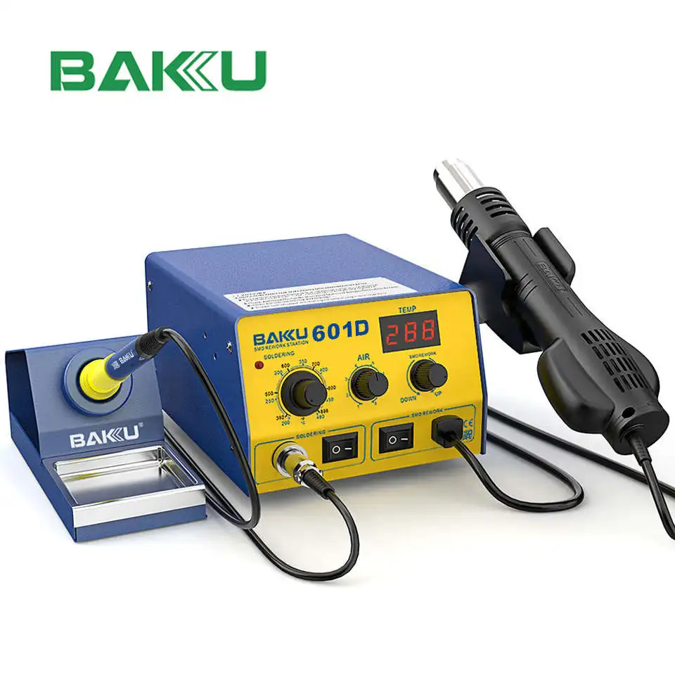 

BAKU BK-601D LED Digital Display Hot Air SMD Rework Station, Soldering Iron Heat Gun Kit 2 in 1 for BGA Phone Welding Repair