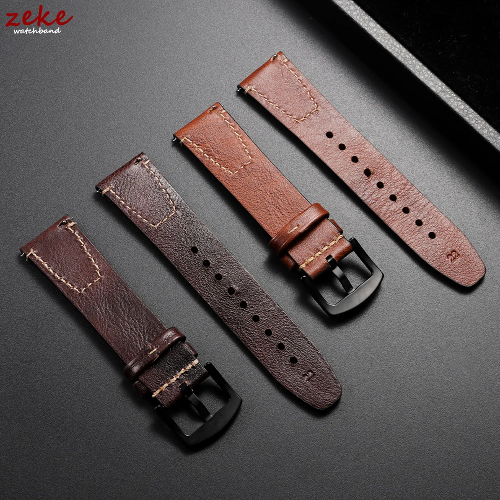 Vintage Brown Genuine Leather Watch Strap – Retro Rub Colour Calfskin with Quick Release