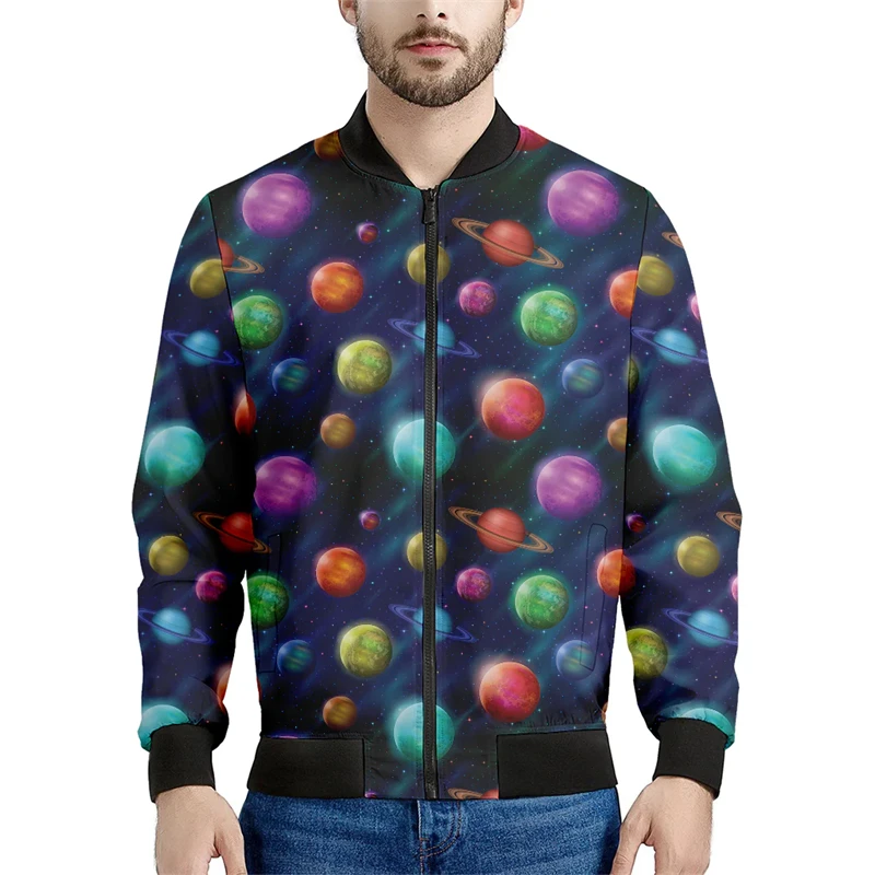 thumbnail image 1 of Chaquetas con estampado 3D de planetas divertidos para hombre, tendencia de moda, chaqueta bomber de manga larga para niños, sudadera informal de gran tamaño estilo Harajuku, 1 of 5