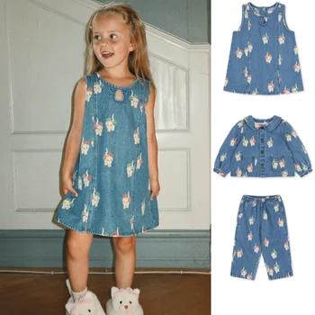 Girls' Dress 2026 Spring New Arrival Cartoon Fashion Girls' Tank Top Princess Dress Cotton Cute Boys' Girls' Denim Jacket Jeans 1