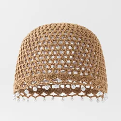 Elegant Lightweight Open - Knit Water Pearl Beanie - Artistic and Breathable Design (Camel)