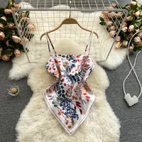 Women Sexy Backless asymmetrical lace-up Camis Print Tank Top Chic One-piece Corset Bustier Summer Beach vacation Crop Top - Image 3