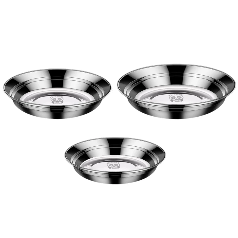 Set of 3 Multipurpose 316 Stainless Steel Plates Round Fruit Dish for Restaurant