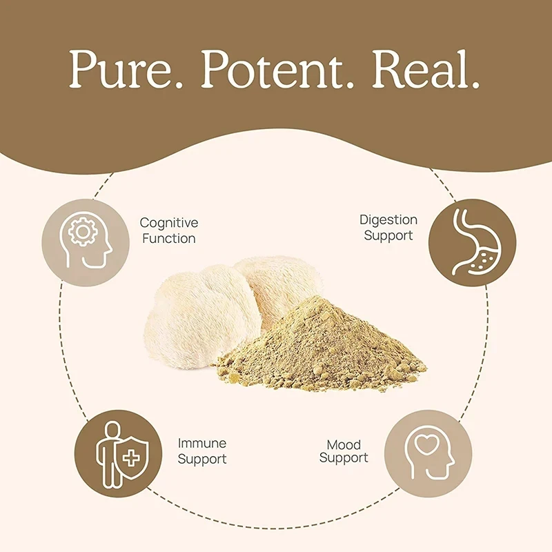 Mushroom Complex Capsules Lion Mane Ganoderma lucidum Mushroom Capsule Dietary Supplement 60pcs Health Food Immune System Promotes Metabolism