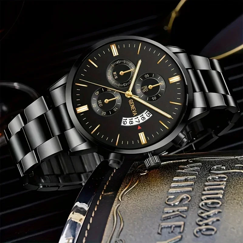 1pc Stainless Steel Men's Quartz Watch and Bracelet Set quartz watch set