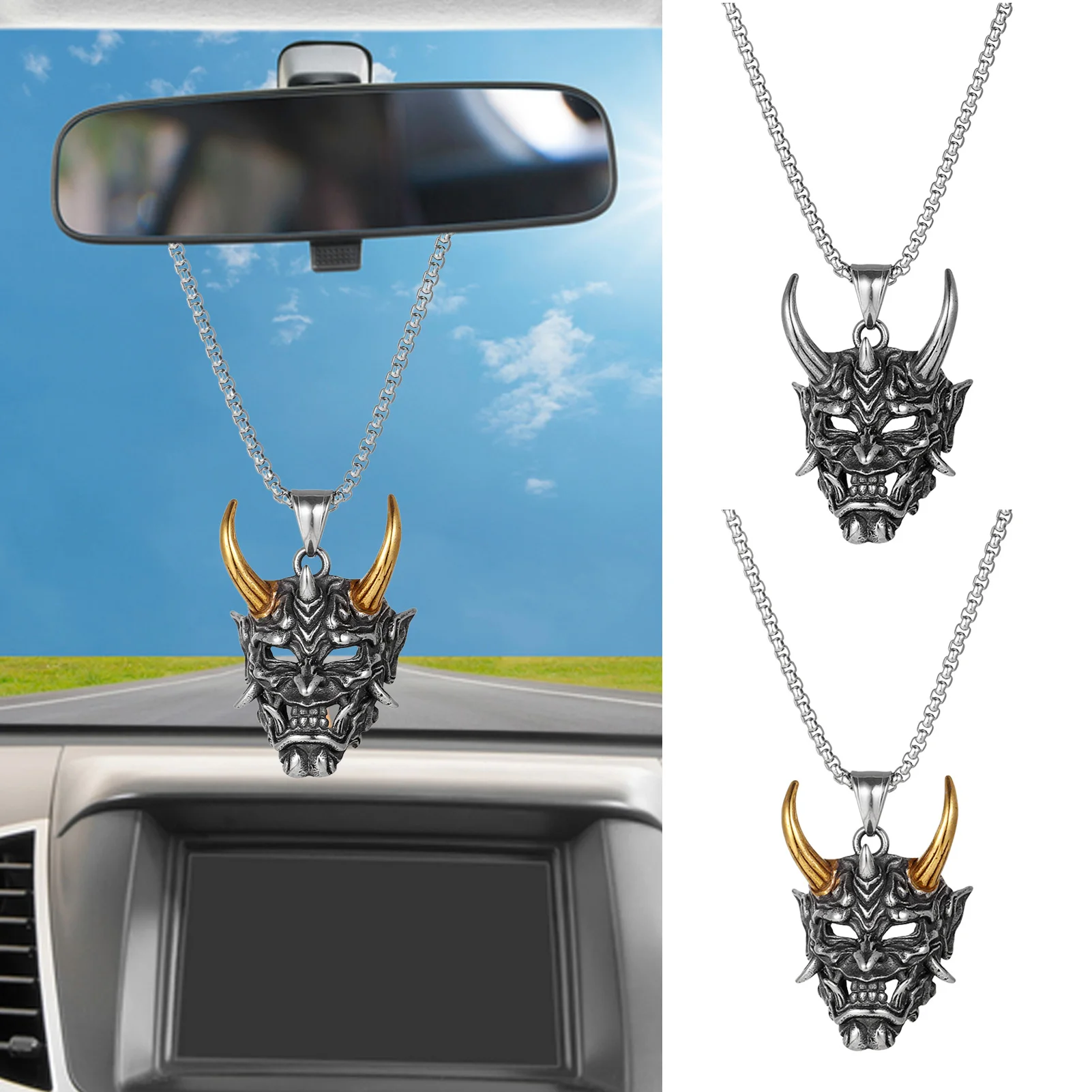 U7 Horn Evil Devil Demon Necklace for Man 3mm Link Chain Black Gold Color  Stainless Steel Gothic Punk Jewelry - AliExpress