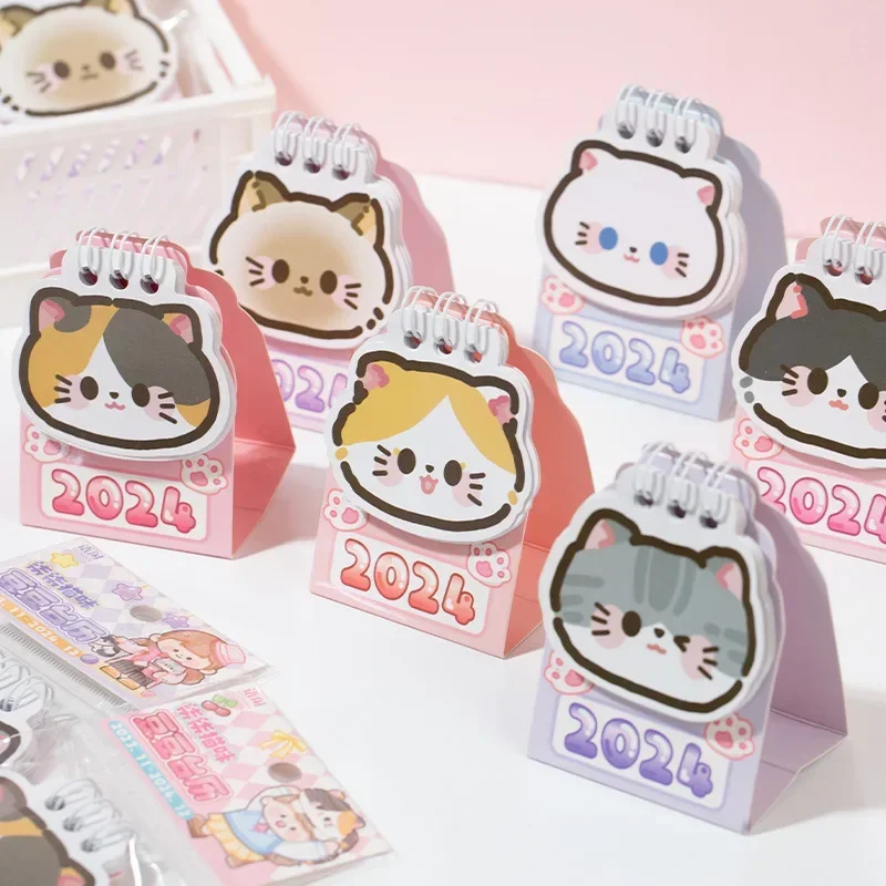 2024 Calendar Cute Cartoon Cats Desk Calendar Kawaii Mini Daily Planner Schedule To Do List Time Manegement Office Stationery to do list time sticky daily schedule memo pad note schedule planner stickers portable stationery office school supplies