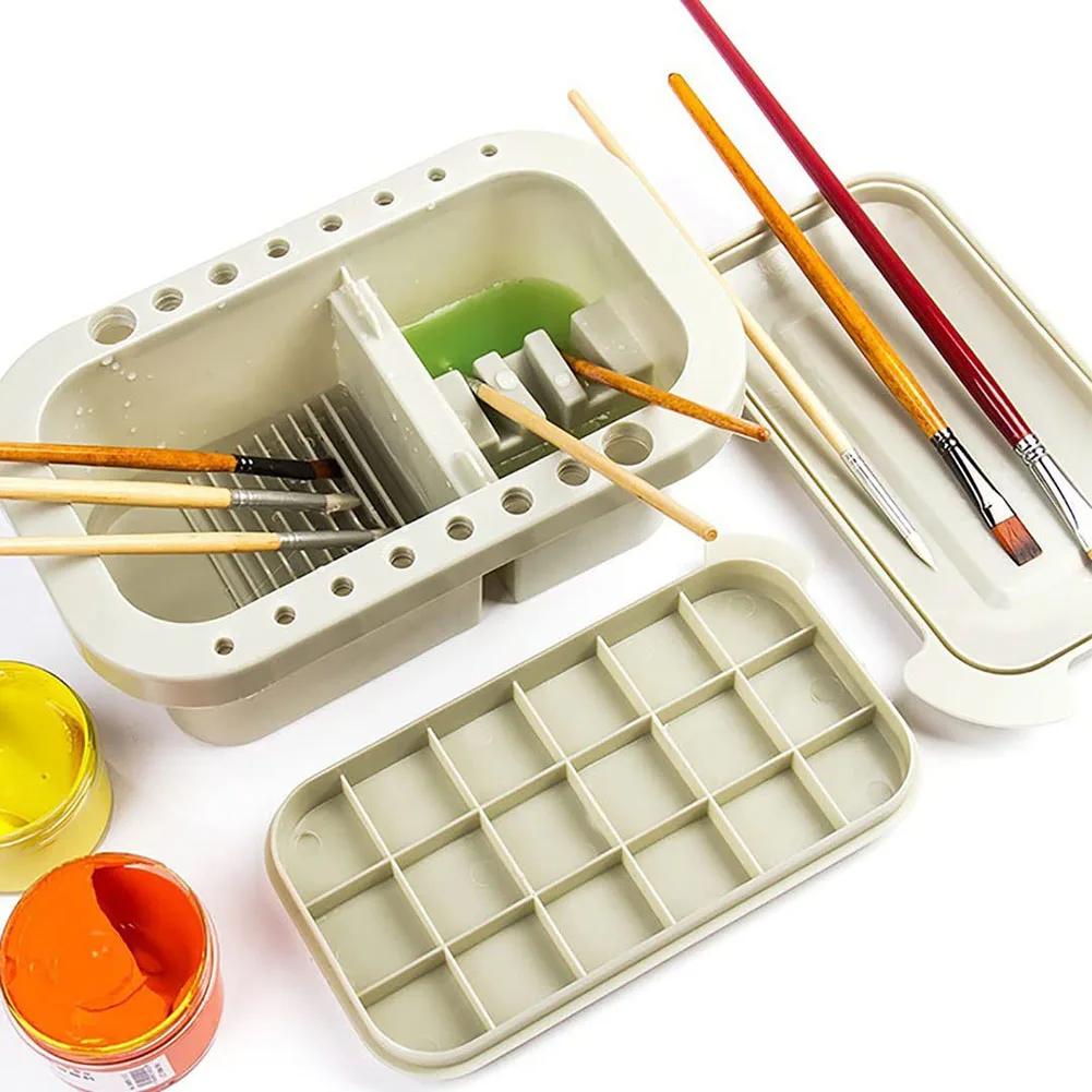 

1set Washing Bucket，3-in-1 Multifunction Paint Brush Cleaner Pot with Brush Holder and Mixing Palettes for and Oil Painting