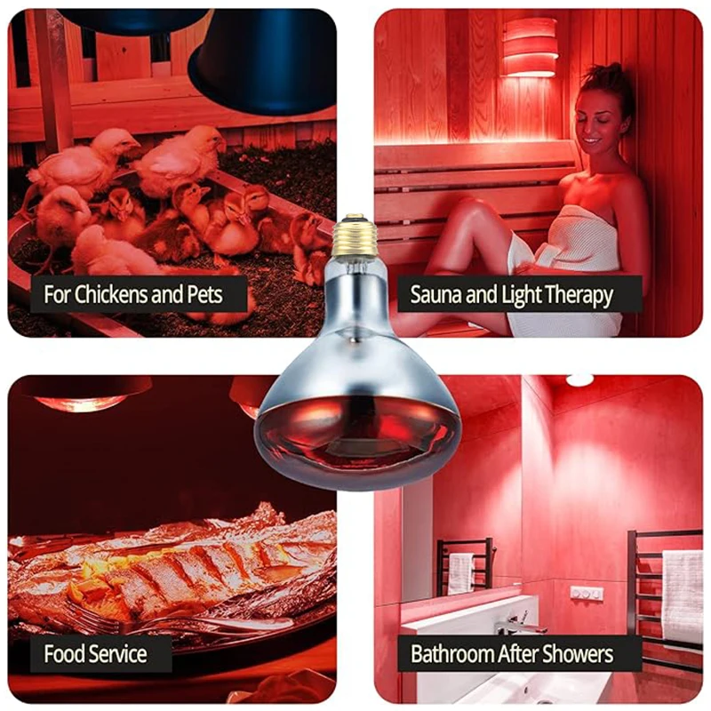 BONGBADA Quartz glass e27 Infrared bulb lamp 2PC 100W 250W Red Solar Spectrum R125 infrared Heating bulb Chicken Heating lamp