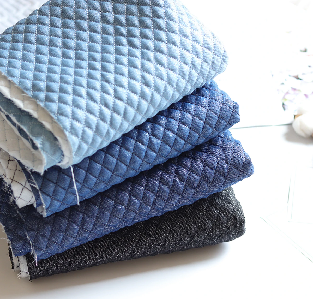 Shiny Silver Quilted Denim Fabric Quilting Cotton Thickened Jeans Cloth