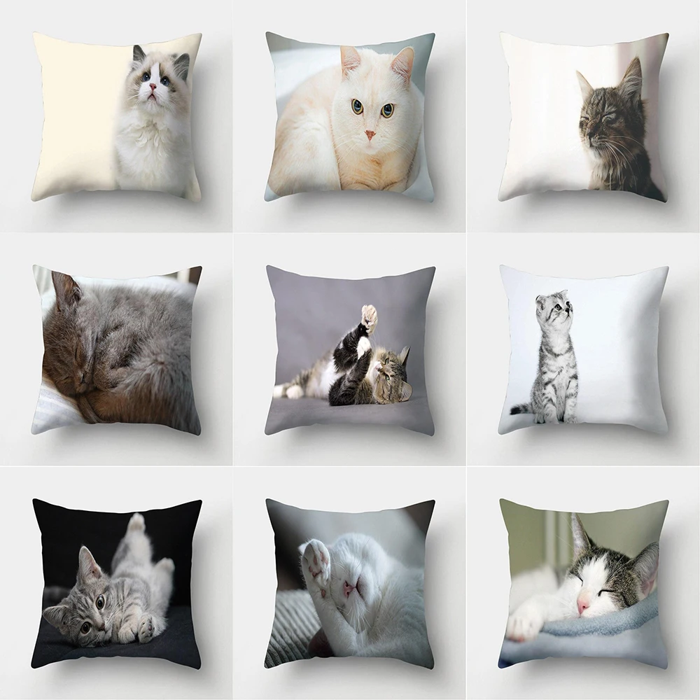 

45X45CM Cute Cat Pet Print Pattern Cushion Pillowcase Home Living Room Sofa Decoration Square Pillow