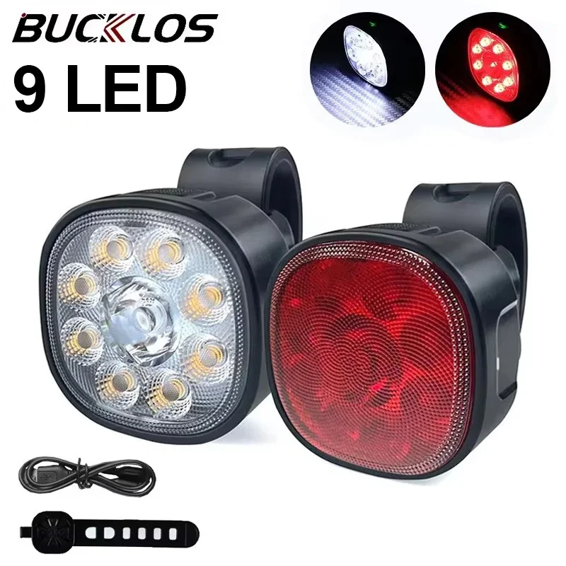 BUCKLOS Bike Light Set Front and Rear Lights Led Bicycle Lamp USB Rechargeable Cycling Flashlight for Road MTB Bicycle Lantern 6