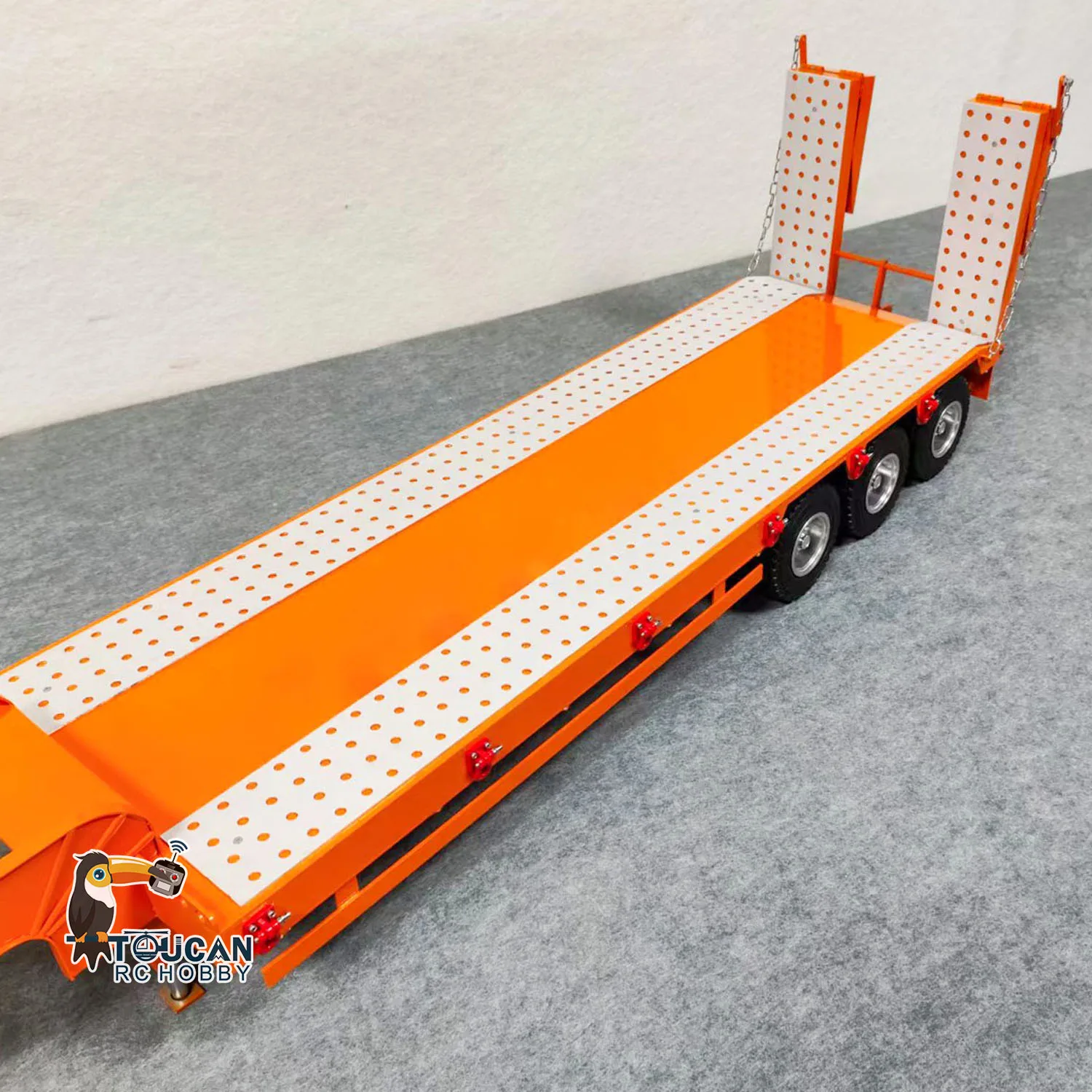 1/14 Metal Trailer 3 Axles 2-section Electric Tailboard Painted Finished Parts for Toys RC Tractor Truck Cars Vehicle TH23504 4