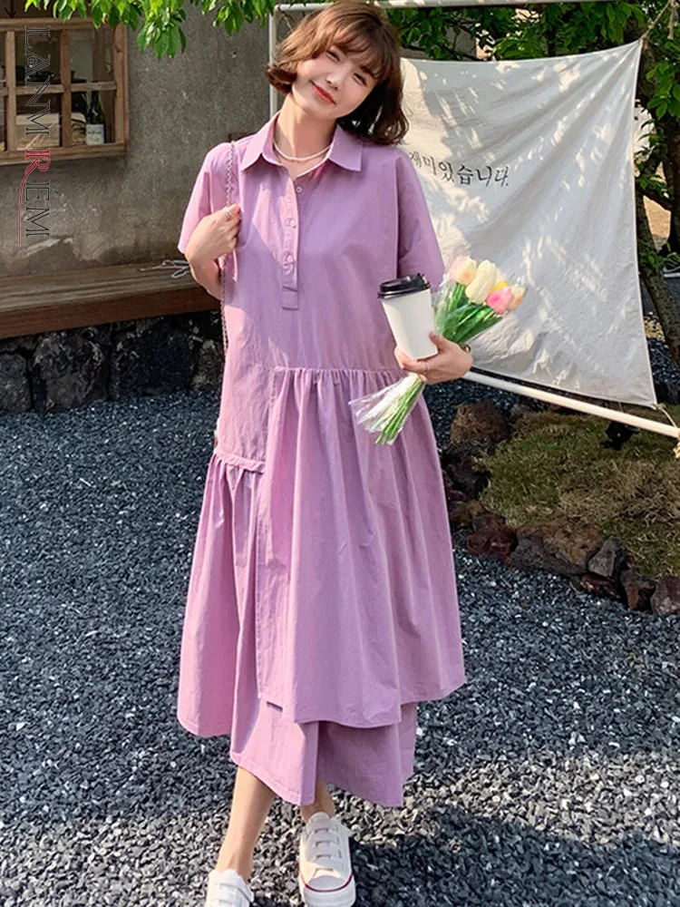 

Платье LANMREM женское однобортное с отложным воротником, модная одежда с короткими рукавами, однотонное, лето 2024