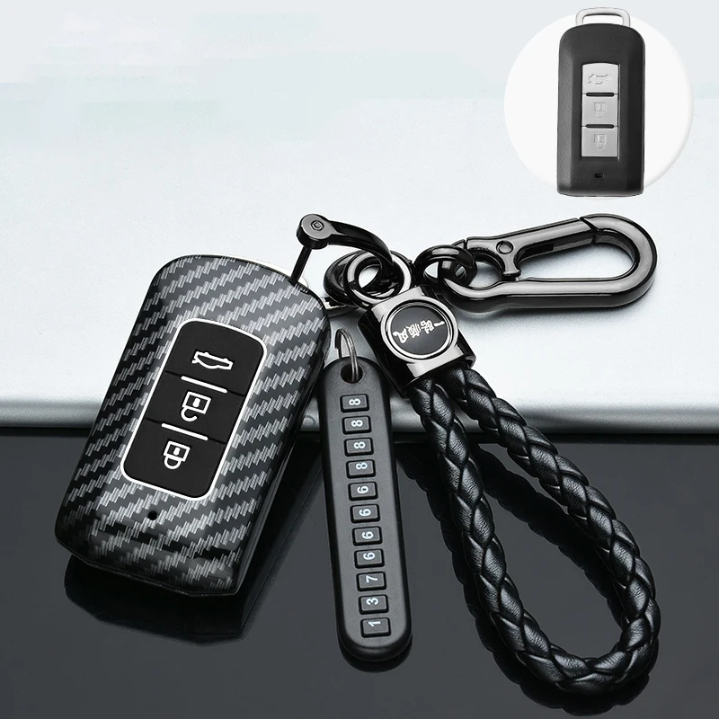 

Carbon fiber ABS Car Key Case Cover for MITSUBISHI OUTLANDER 3 Lancer 10 L200 ASX Colt Pajero sport ECLIPSE CROSS