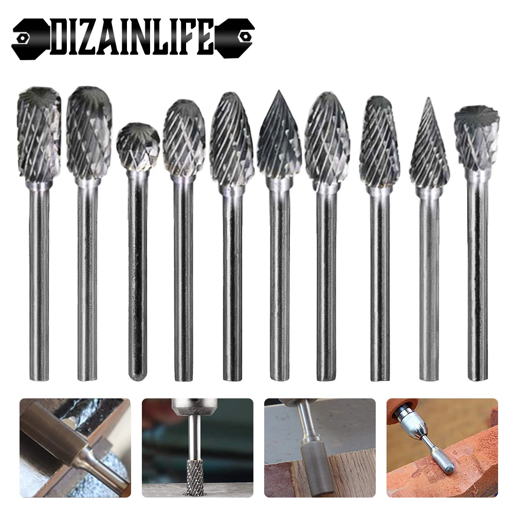 5/10pcs Tungsten Carbide Burs Drill Bits Set Milling Cutter For Metal
