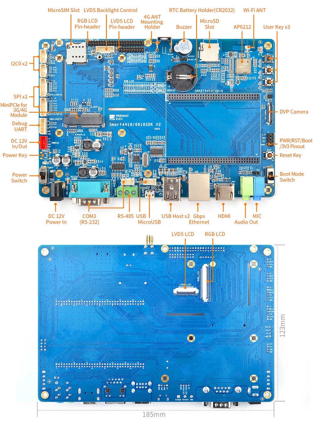 Smart6818 Dev Kit 2.0 Octa-Core Cortex A53 CPU Board S5P6818 SOC 1GB DDR3 RAM Gb