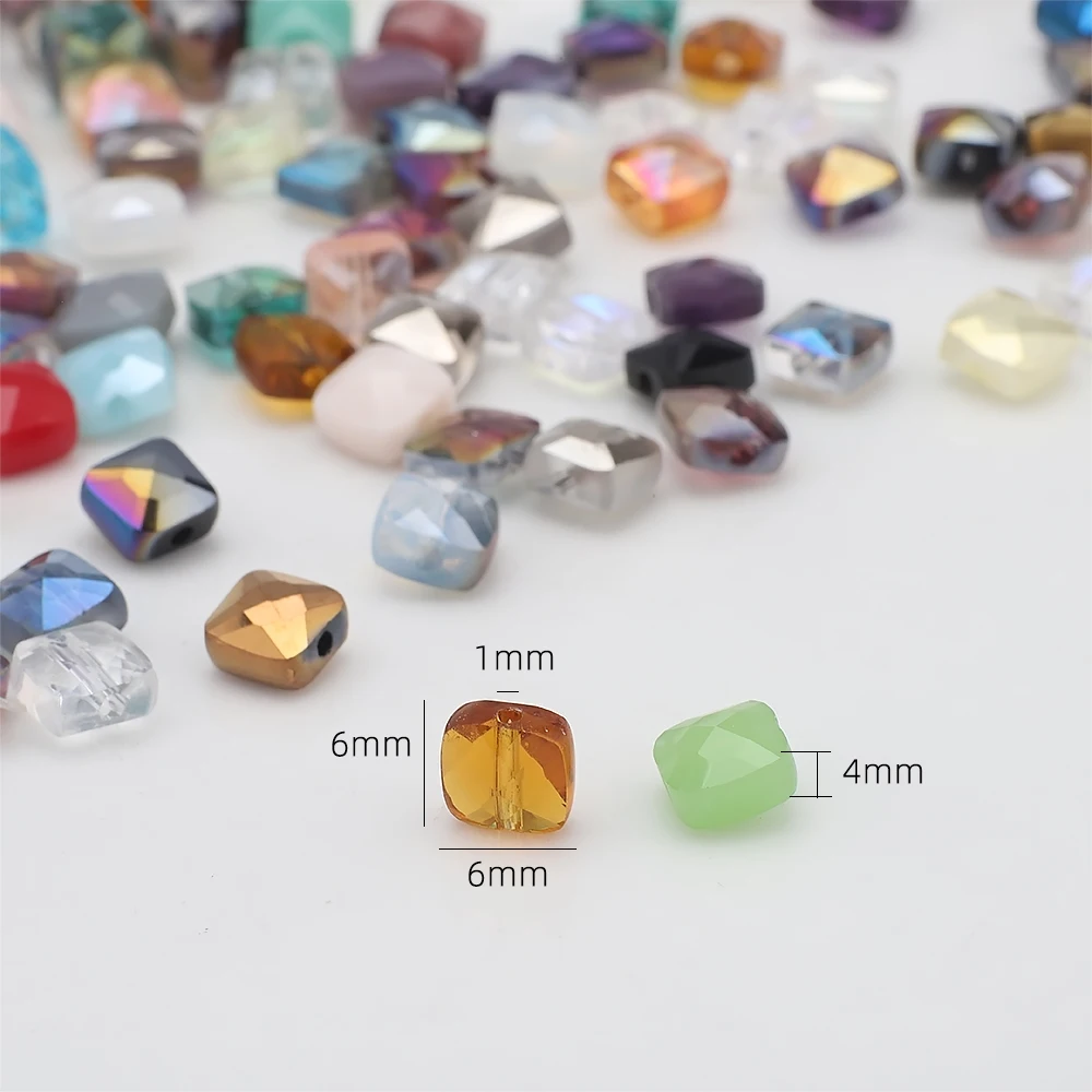 50 Pz 6mm Misto Cristallo Di Vetro Quadrato Piatto Sfaccettato Cubo Perline Per Fai Da Te Fare Braccialetto Di Amicizia Primavera Parto Indumento Decorazione - Foto 2